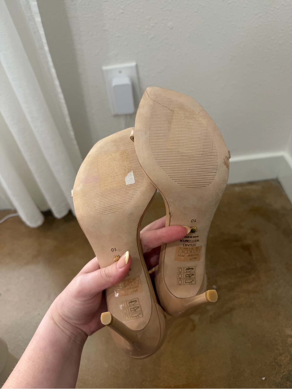 Stuart Weitzman Nudistcurve 100 Patent Leather Sandals Nude Women’s Size 10B - Picture 8 of 10